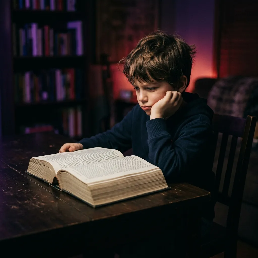 Criança frustrada com livro
